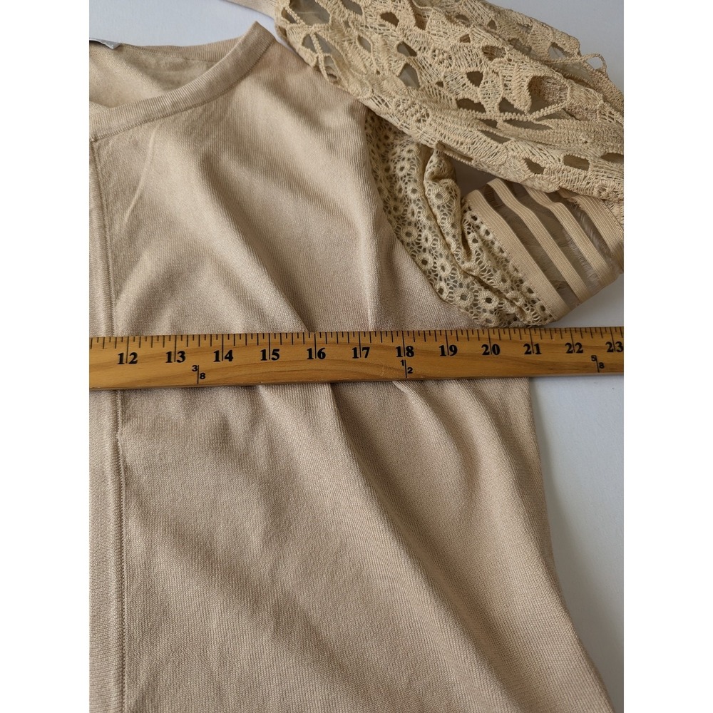 Siani Milano Cardigan Sweater Womens Size XL Flax Tan Open Lace Sleeves Modest - Picture 9 of 10